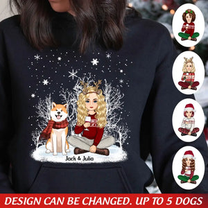Personalized Dog & Girl Xmas Snow Hoodie 2D Printed PTN23668