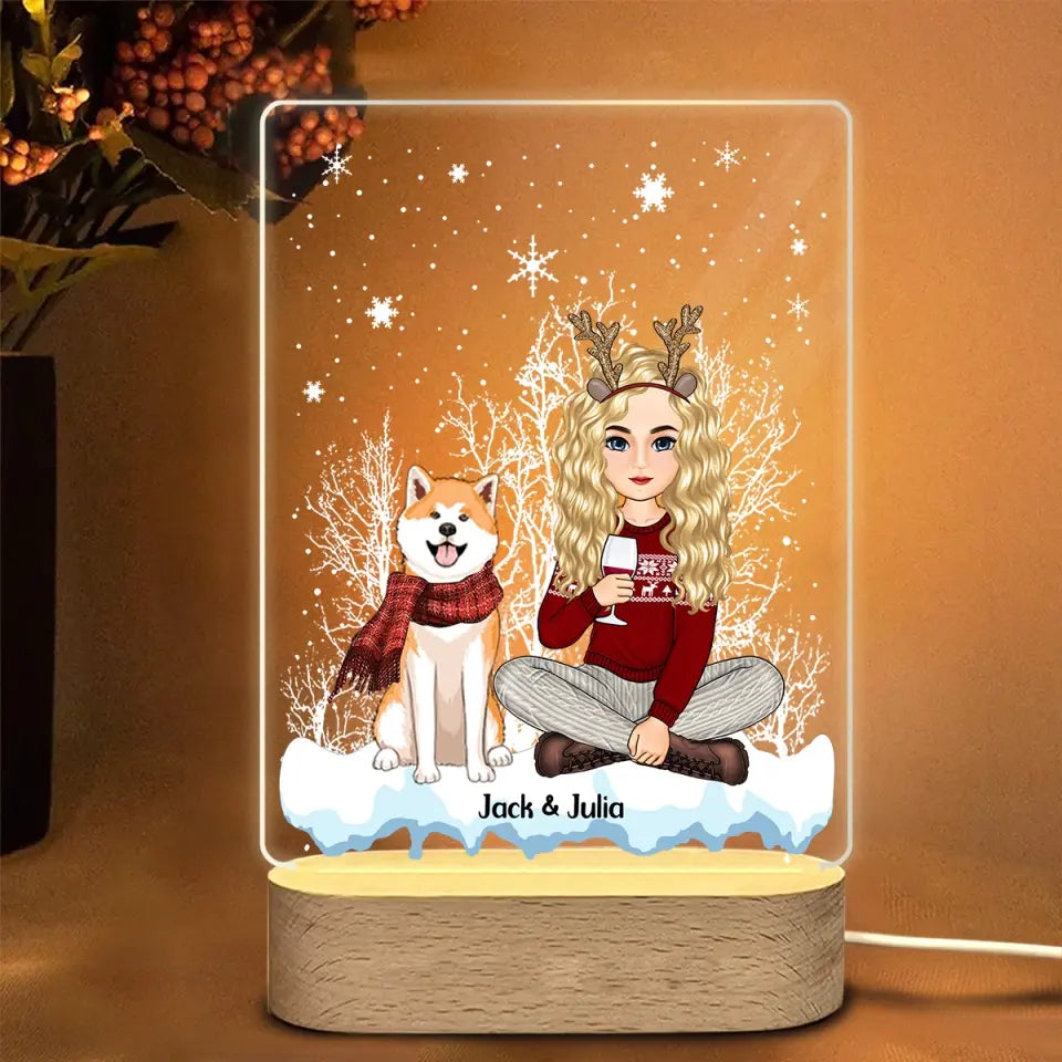 Personalized Dog Mom Dog Lovers Girl Xmas Snow LED Night Light Acrylic LED Lamp Printed PN23839
