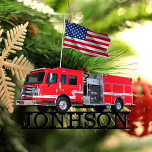 Personalized US Fire Truck Custom Name Acrylic Ornament Printed LDMKVH23854