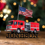 Personalized US Fire Truck Custom Name Acrylic Ornament Printed LDMKVH23854