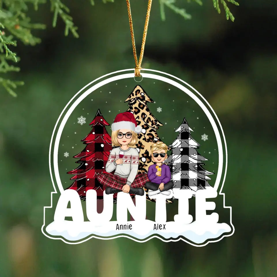 Personalized Auntie & Kids Custom Name Christmas Gift Acrylic Ornament Printed HN231099