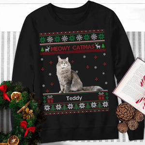 Personalized Upload Your Cat Photo Meowy Catmas Christmas Gift Sweatshirt Printed QTKH1200