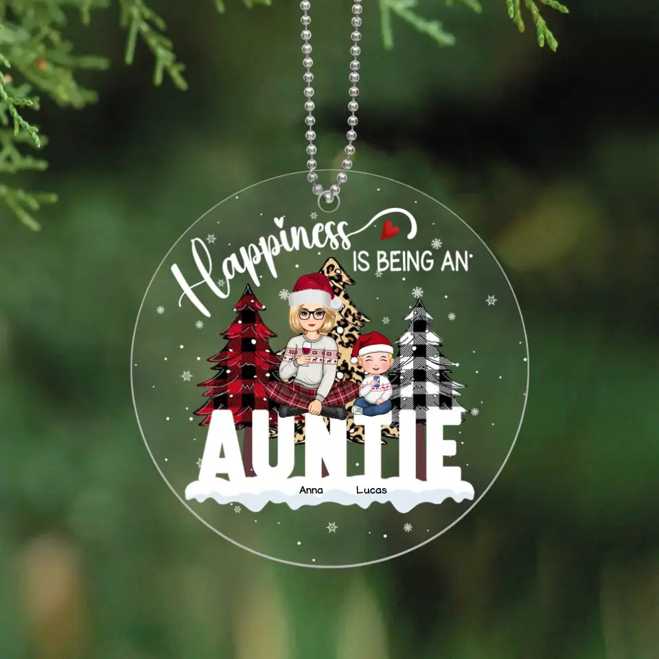 Personalized Happiness Is Being An Auntie & Kid Names Christmas Gift Acrylic Ornament Printed LVA231265