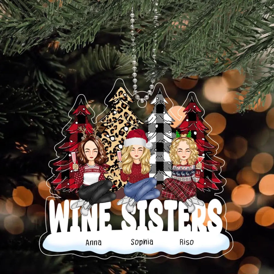 Personalized Wine Sisters Christmas Tree Xmas Gift Acrylic Ornament Printed HN231278