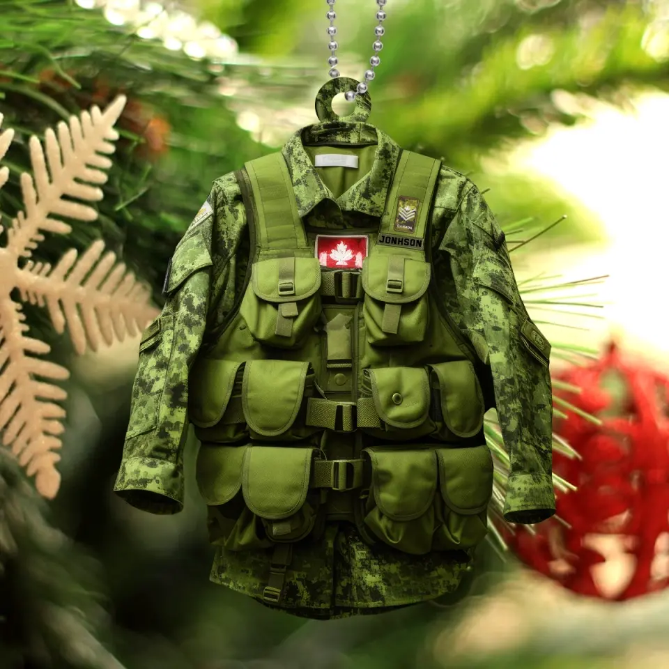 Personalized Canadian Veteran Rank Camo Custom Name Christmas Gift Acrylic Ornament Printed KVH231298
