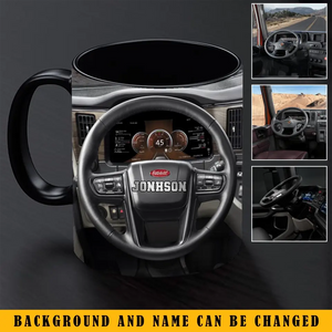 Personalized Truck Driver Dashboard Inside View Custom Name Black Mug Printed KVH231351