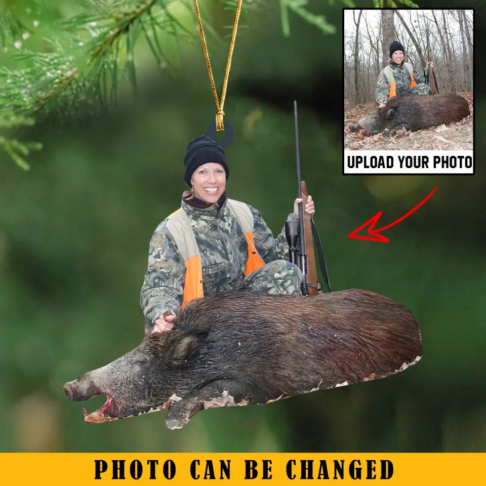 Personalized Upload Your Photo Woman Boar Hunting Acrylic Ornament Printed KVH231461