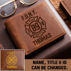 Personalized Firefighter Custom Name & ID Laser Leather Wallet LAHLVA2471