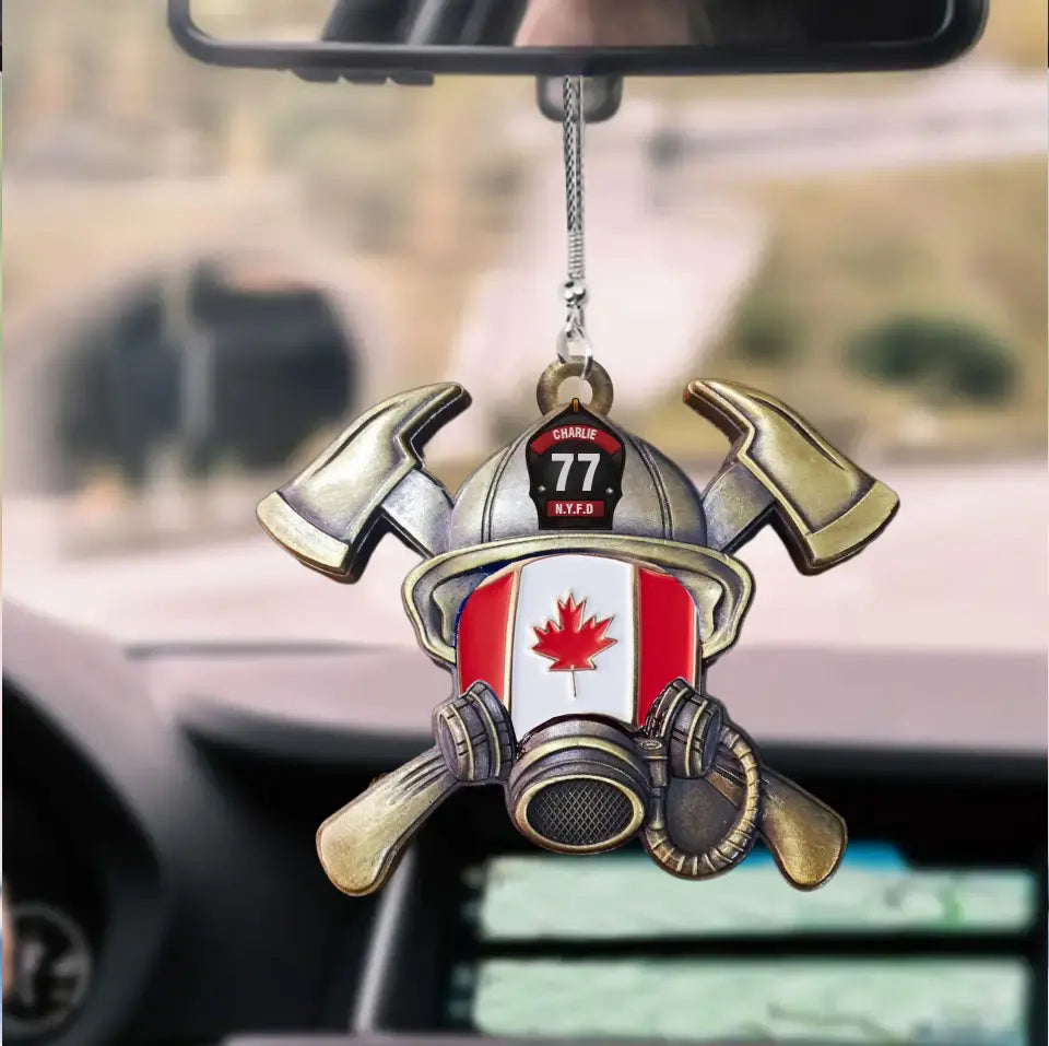 Personalized Canadian Firefighter Custom Name Car Hanging Acrylic/Aluminium Ornament Printed QTVQ24108