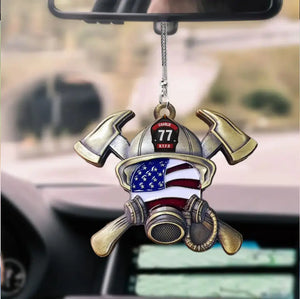 Personalized US Firefighter Custom Name Car Hanging Acrylic/Aluminium Ornament Printed QTVQ24108