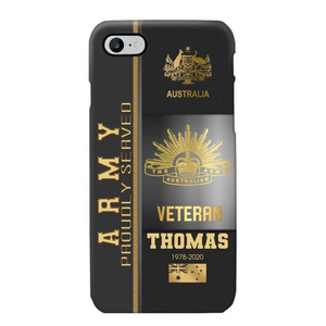 Personalized Army Proudly Served Australian Veteran Gold Rank Camo Phonecase Printed AHVQ24295