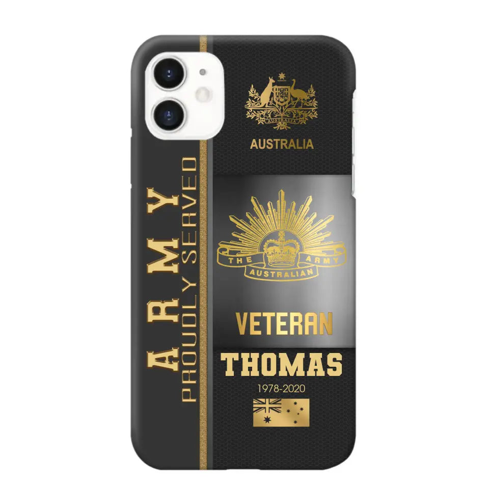 Personalized Army Proudly Served Australian Veteran Gold Rank Camo Phonecase Printed AHVQ24295