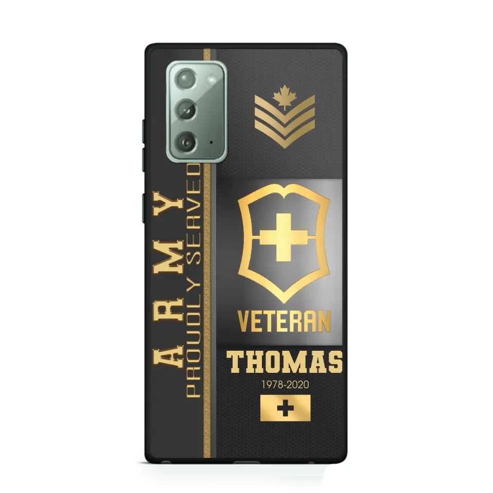 Personalized Army Proudly Served Swiss Veteran Gold Rank Camo Phonecase Printed AHVQ24295
