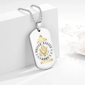 Personalized US Army Veteran Rank Camo Custom Name & Time Dog Tag Necklace Printed LVA24673