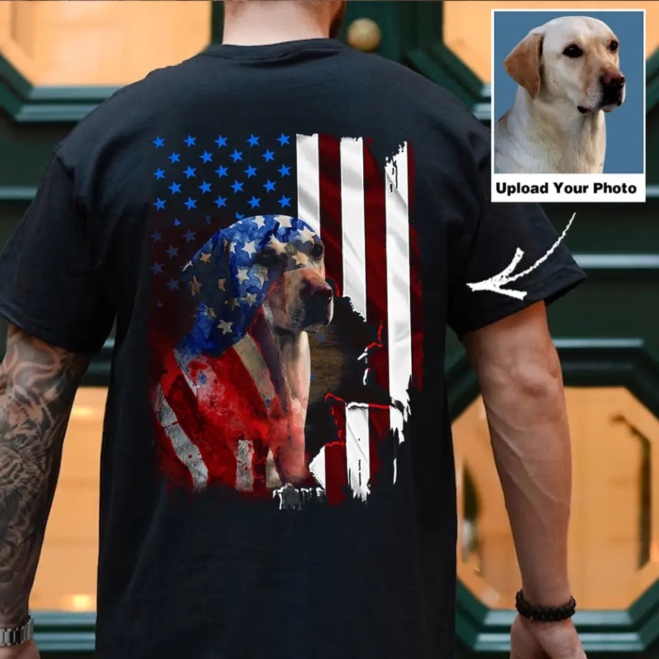 Personalized Upload Your Dog Photo US Flag T-shirt Printed KVH24689