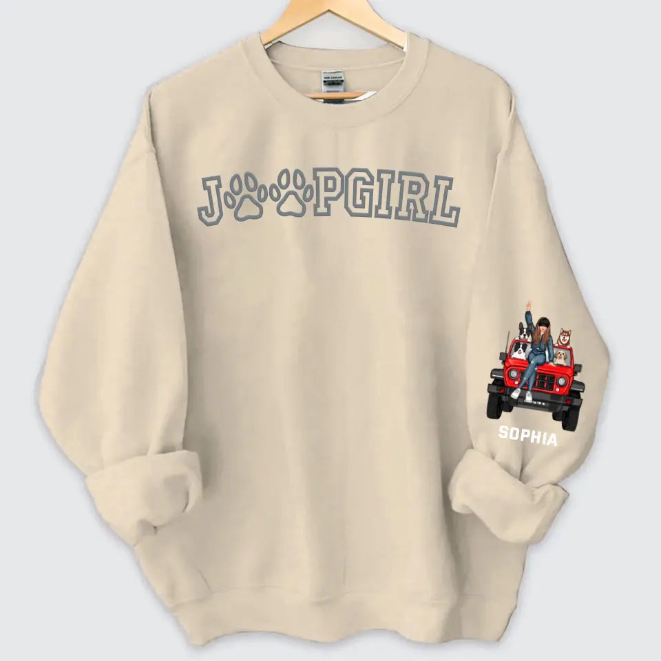 Personalized Jeep Girl & Dogs Jeep Lovers Dog Lovers Gift Sweatshirt Printed HN24727
