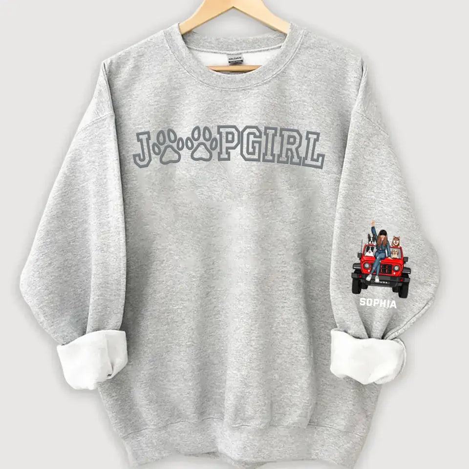 Personalized Jeep Girl & Dogs Jeep Lovers Dog Lovers Gift Sweatshirt Printed HN24727