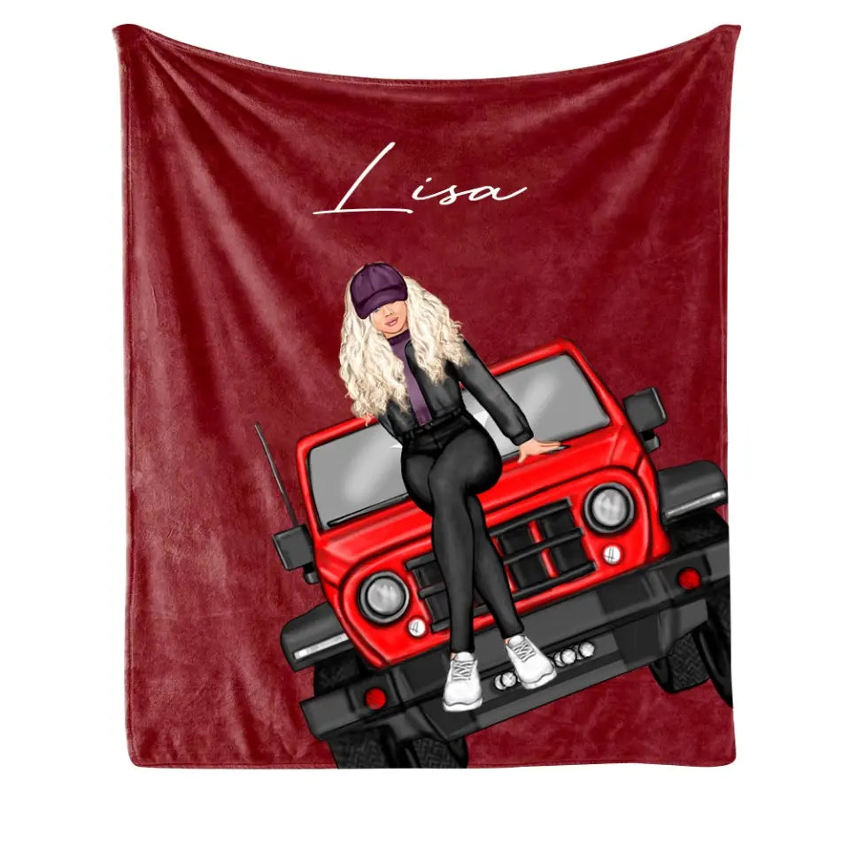 Personalized Jeep Girl Custom Name Sherpa or Fleece Blanket Printed HN24778