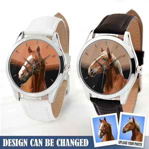 Personalized Upload Your Horse Photo Horse Lovers Gift Women Watch Leather Band Printed HN24796