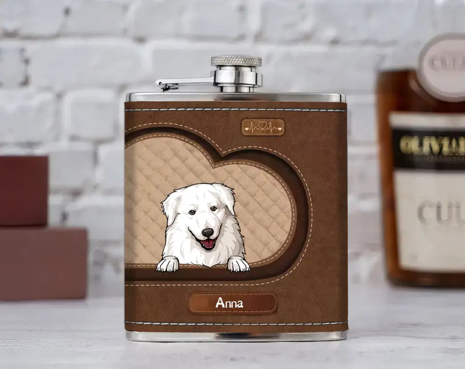 Personalized Dog Cute Dog Lovers Gift Leather Flask Printed HN24825