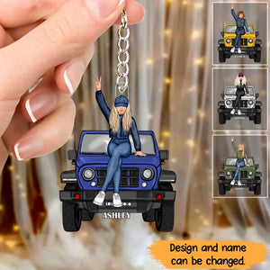Personalized Jeep Girl Custom Name Acrylic Keychain Printed VQ24940