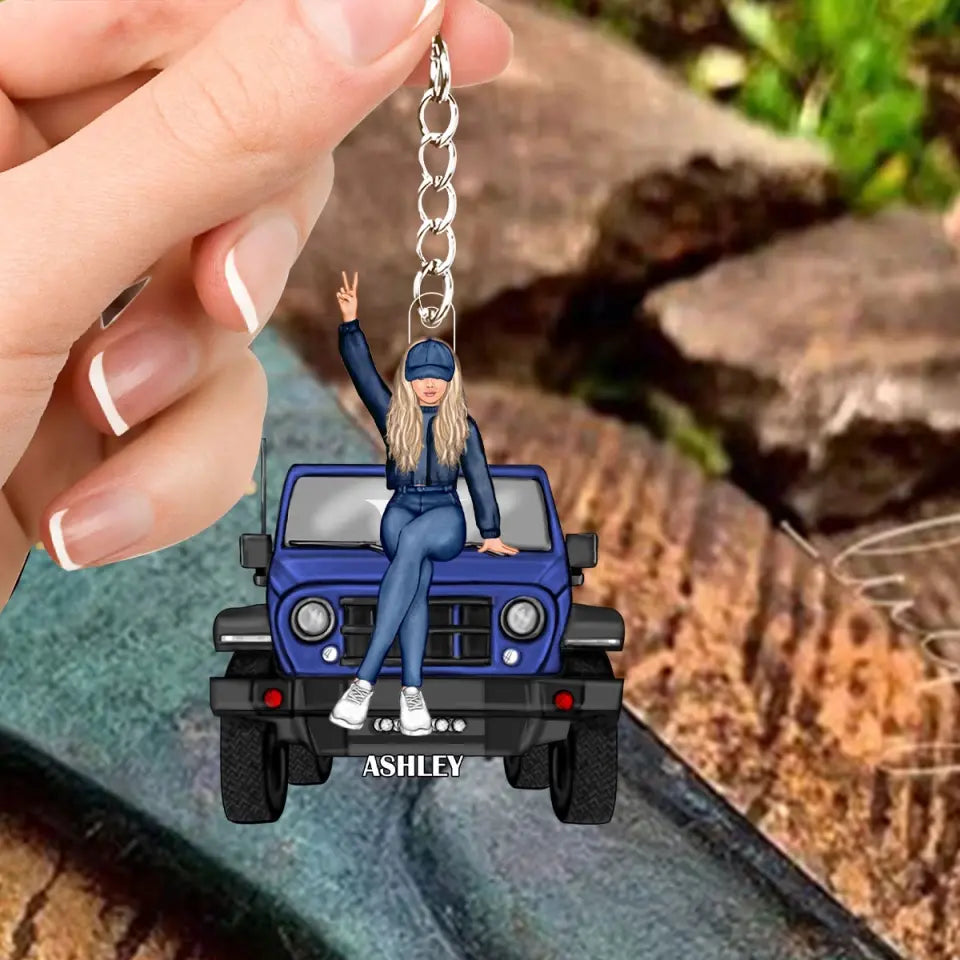 Personalized Jeep Girl Custom Name Acrylic Keychain Printed VQ24940