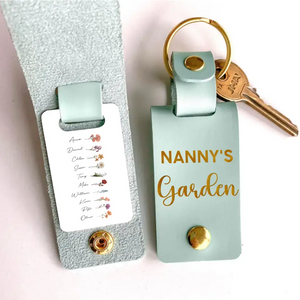 Personalized Flowers & Kid Names Nanny's Garden Leather Keychain Printed HN24947