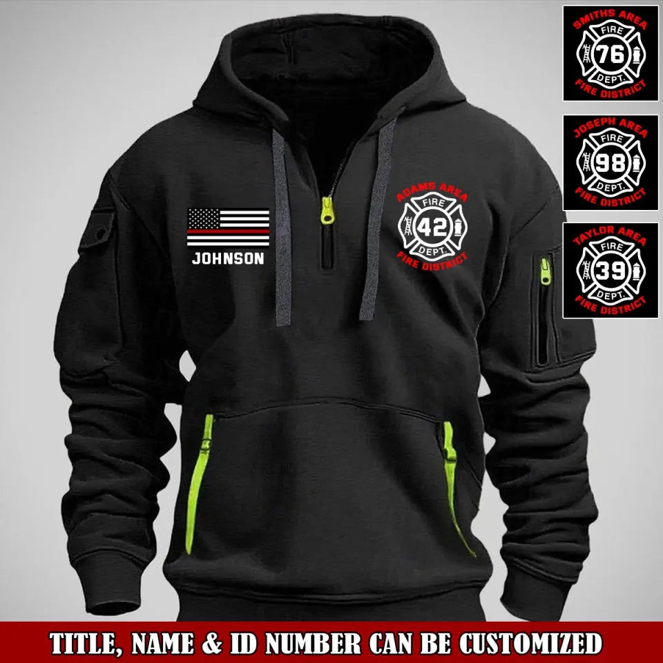 Personalized US Firefighter Custom Name & Department Quarter Zip Hoodie 2D Printed VQ24973