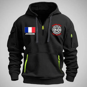 Personalized French Firefighter Custom Name & Department Quarter Zip Hoodie 2D Printed VQ24998