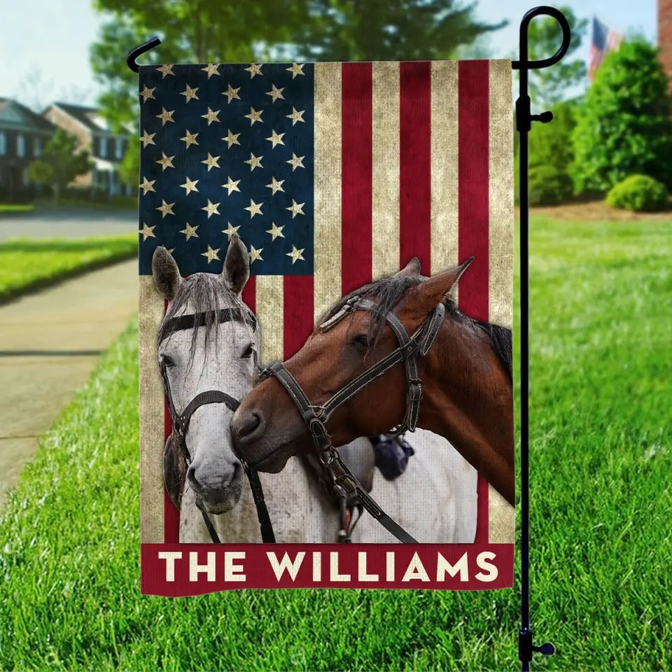Personalized Upload Your Horse Photo Horse Lovers Gift US Flag Garden Flag Printed KH241138