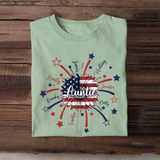 Personalized Auntie Sunflower US Flag & Kid Names Independence Day T-shirt Printed HN241346