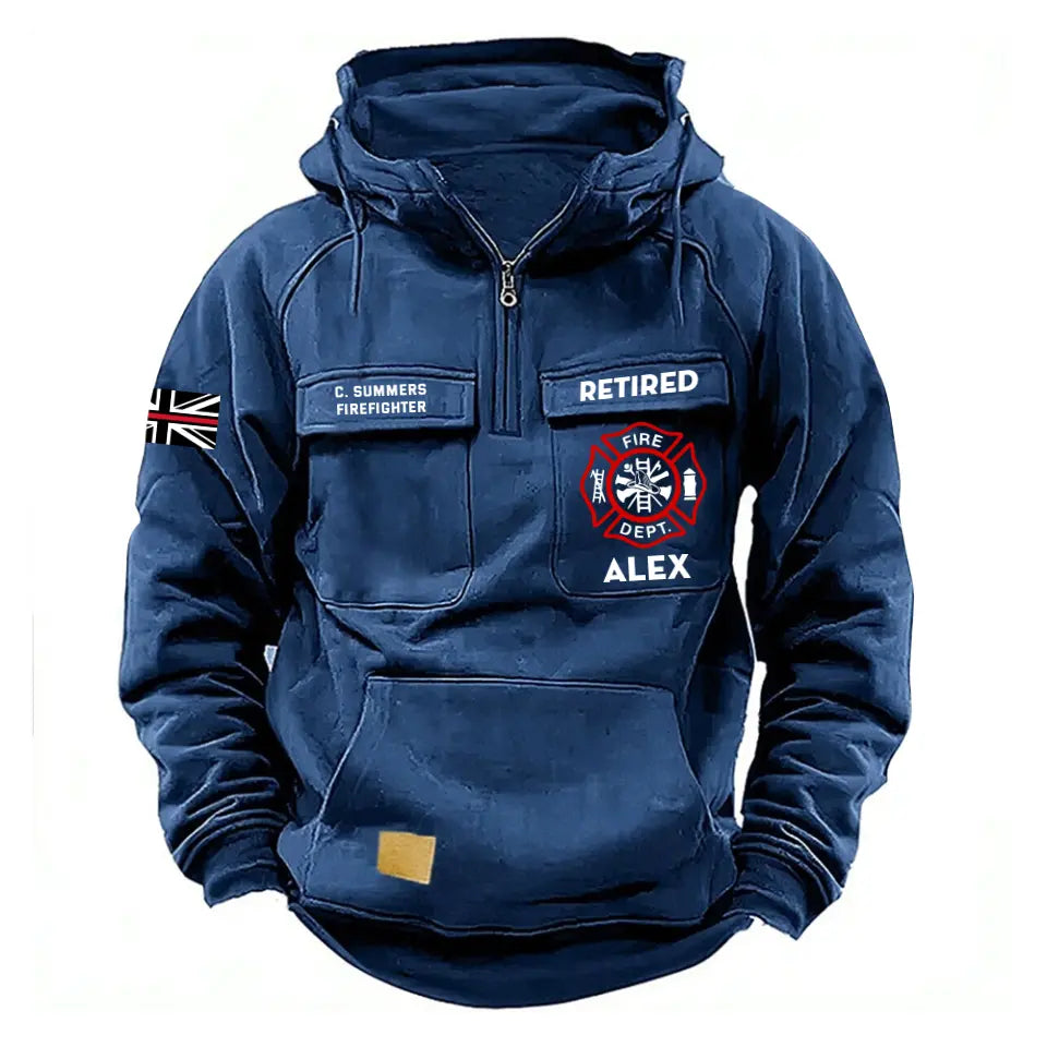 Personalized Retired UK Firefighter Logo Custom Name American Retro Hooded Sweatshirt Printed QTHN241470