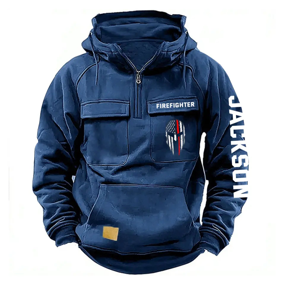 Personalized Spartan Helmet US Firefighter Custom Name American Retro Hooded Sweatshirt Printed QTKH241545