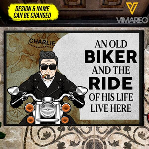 PERSONALIZED BIKER AND RIDE OF HIS LIFE DOORMAT