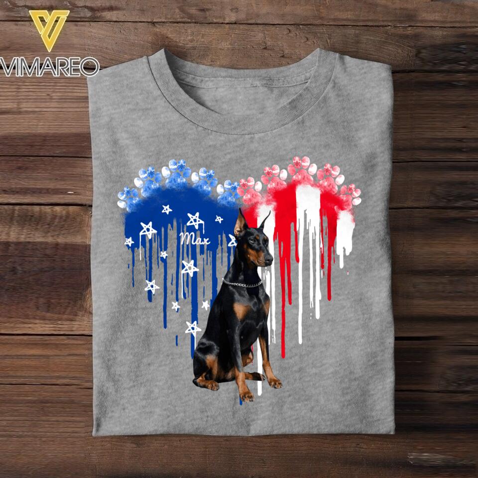 Personalized Doberman Dog Flag Independence Day Tshirt Printed 22JUL-HY10