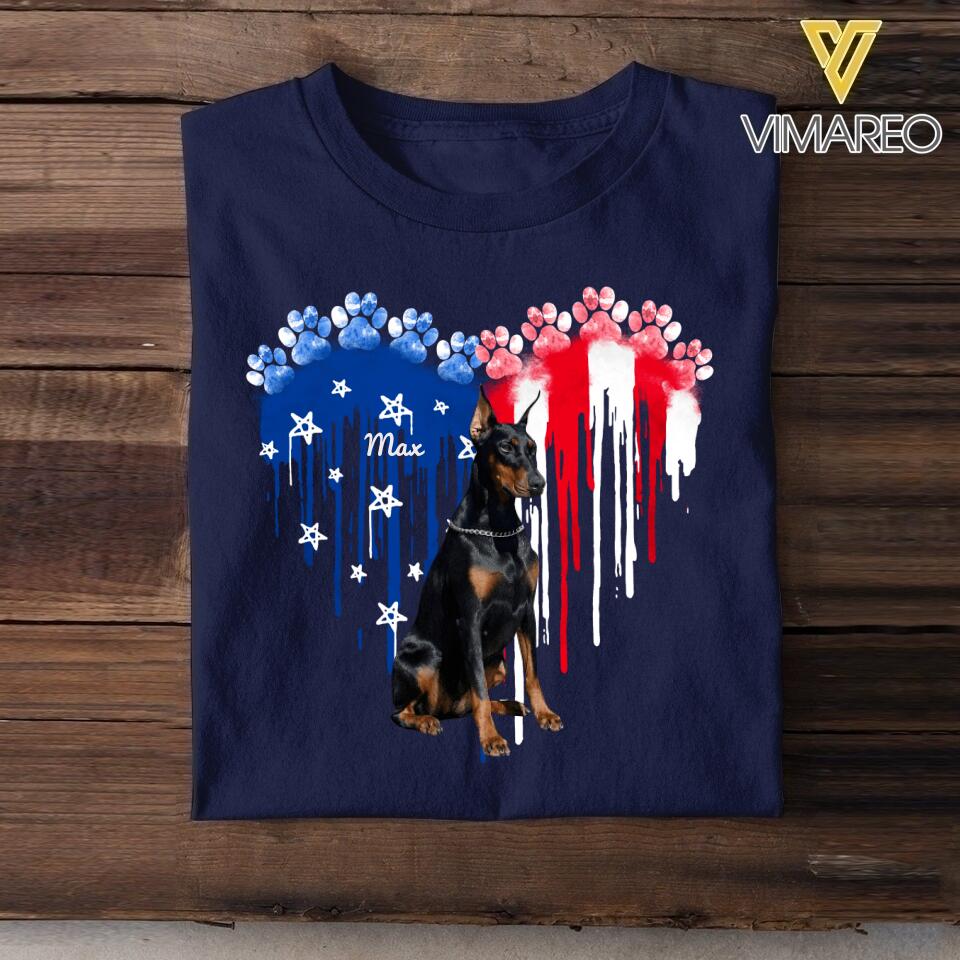 Personalized Doberman Dog Flag Independence Day Tshirt Printed 22JUL-HY10