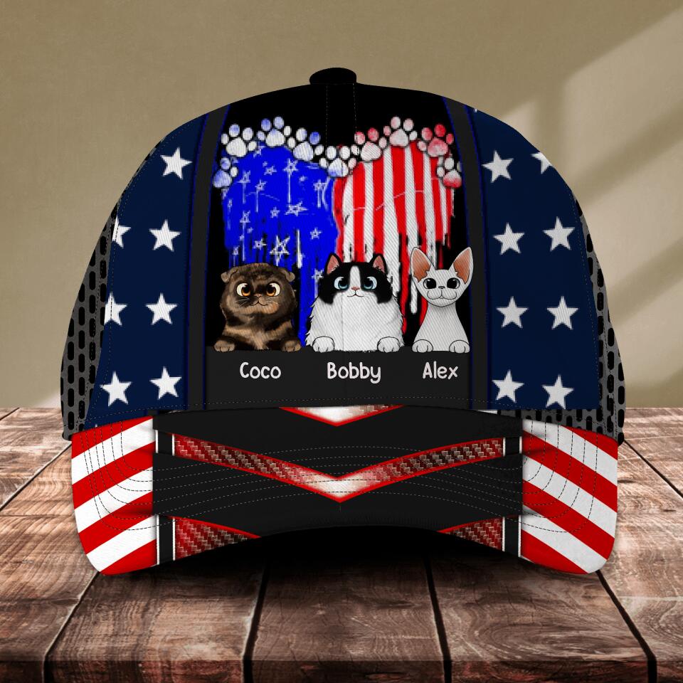 Personalized Heart Cat Cap Us Flag Independence Day Printed NQĐT2106