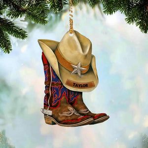 Personalized Cowgirl boots Christmas Wood Ornament QTDT2609