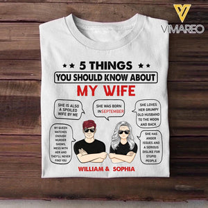 Personalized 5 Things You Should Know About My September Wife Couple Tshirt Printed 22OCT-HY20