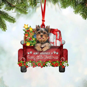 Personalized Yorkshire Red Truck Have Yourseld A Furry Little Christmas Ornament Printed QTDT0911