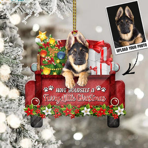 Personalized German Shepherd Red Truck Have Yourseld A Furry Little Christmas Ornament Printed QTDT0911