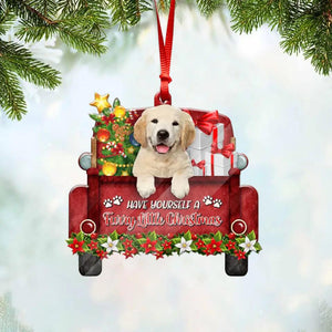 Personalized Golden Retriever Red Truck Have Yourseld A Furry Little Christmas Ornament Printed QTDT0911