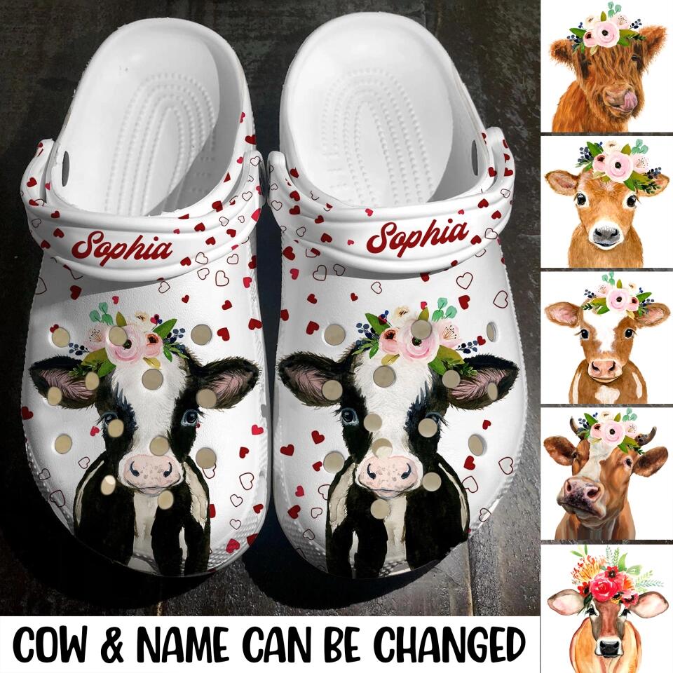 Personalized Flowers & Cow Clog Slipper Shoes Printed 23FEB-HQ14