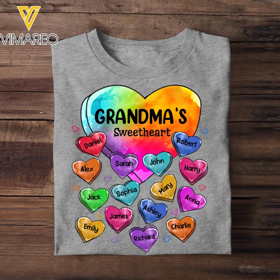 Personalized Grandma's Sweetheart Kid Name Heart Tshirt Printed 23FEB-VD15