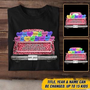 Personalized Grandma's Sweetheart Kid Name Pink Leopard Truck Heart Tshirt Printed 23FEB-VD16