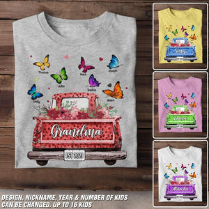 Personalized Grandma Kid Name Butterfly Truck Tshirt Printed PNDT1602