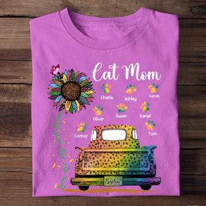 Personalized Cat Mom You Are My Sunshine Colorful Truck Paw Tshirt Printed PNVD1602