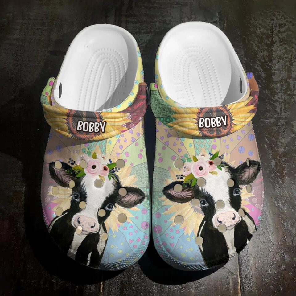 Personalized Hippie Cow Lover Clog Slipper Shoes Printed QTDT2202