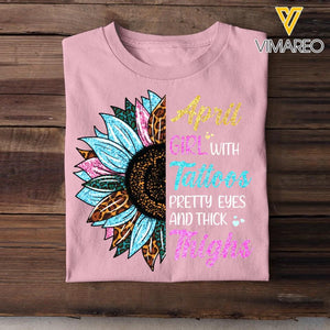 April Girl With Tattoos Pretty Eyes And Thick Things Sunflower Colorful Tshirts Printed QTHQ0404