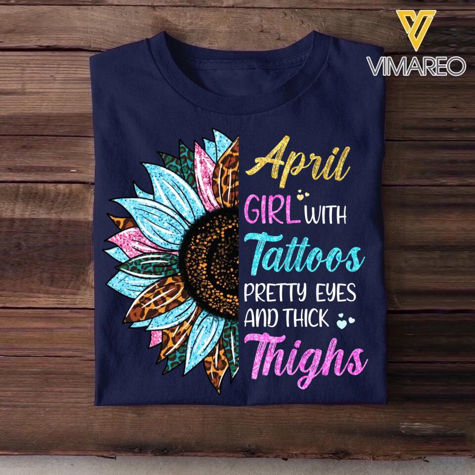 April Girl With Tattoos Pretty Eyes And Thick Things Sunflower Colorful Tshirts Printed QTHQ0404